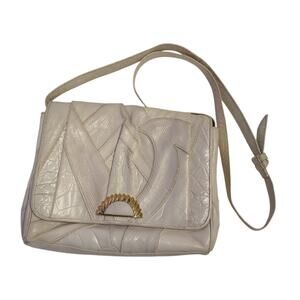 Sharif Handbag Vintage Ivory Leather Snakeskin Strap Crossbody Bag USA Made
